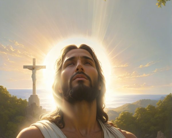 Religious Leader in Serene Natural Setting with Cross