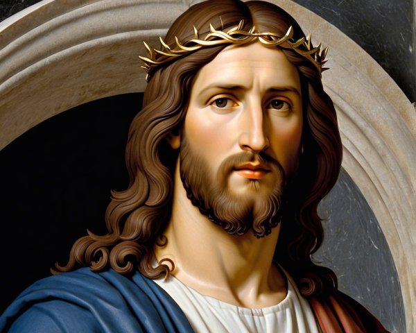 Realistic depiction of a man with a crown of thorns
