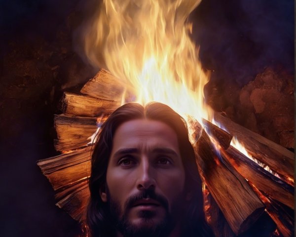 Man with Long Hair Surrounded by Glowing Fire