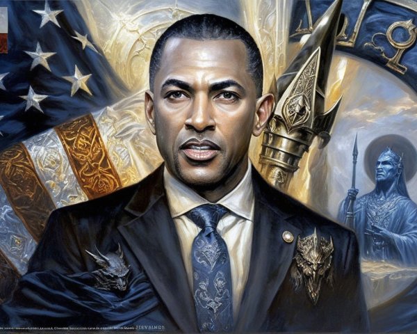 Portrait of a Man in Suit with American Flag Background