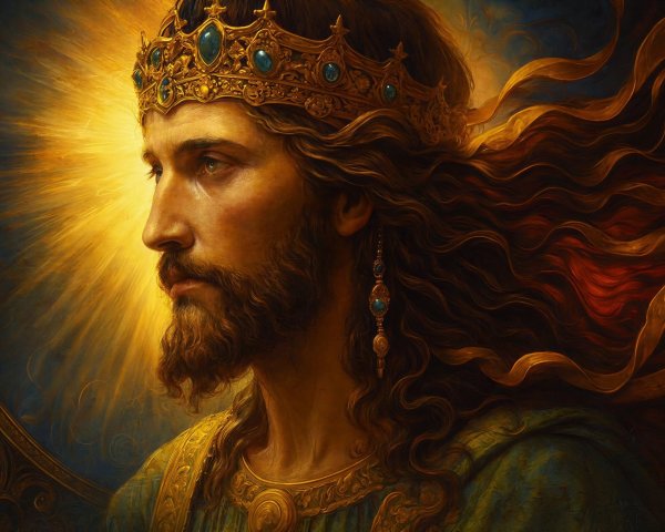 Detailed Oil Painting of a Man in Jeweled Crown