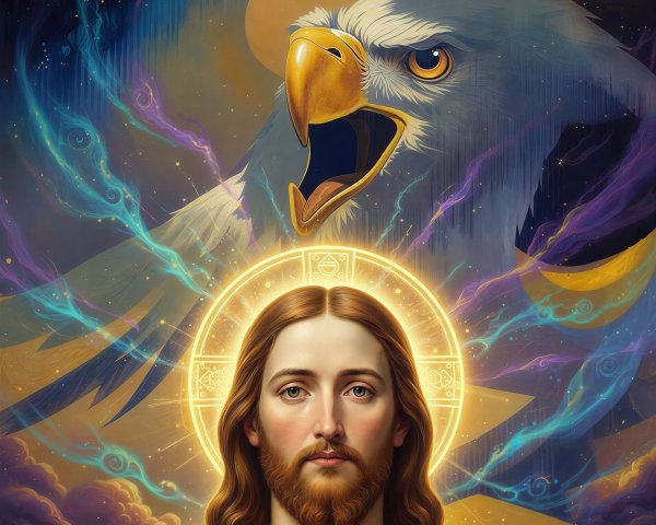 Jesus Christ with Eagle in Cosmic Artistic Rendering