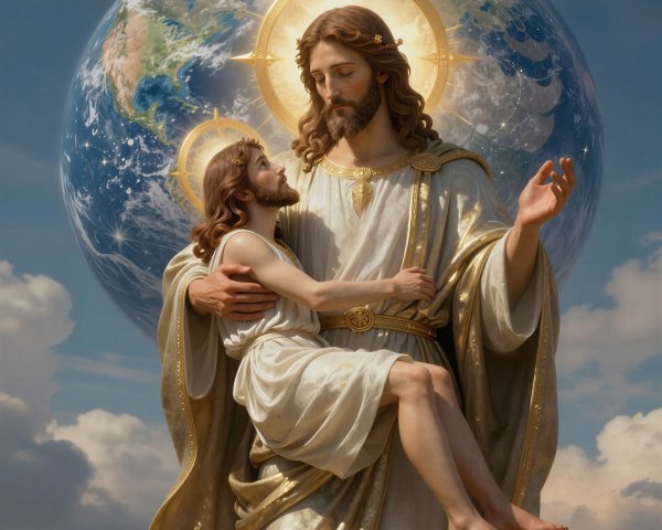 Jesus Christ Figures in White and Gold Robes Painting