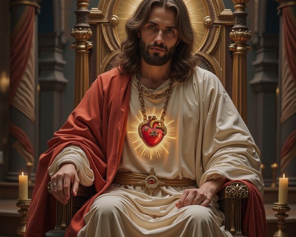 Seated Figure in Robes with Fiery Heart Emblem