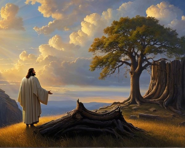 Serene Landscape with Figure and Majestic Tree