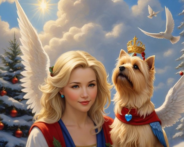 Winter Scene with Festive Attire and Angelic Wings