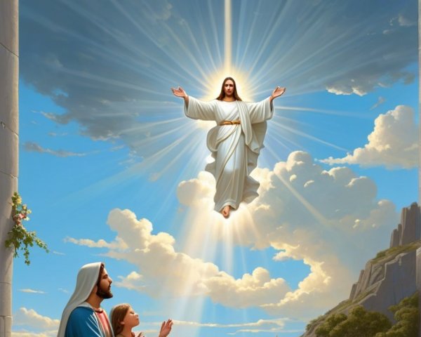 Jesus Christ Ascending with Figures in Awe and Light