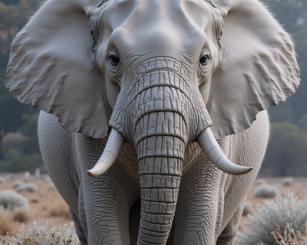 Majestic elephant in serene landscape with textured skin