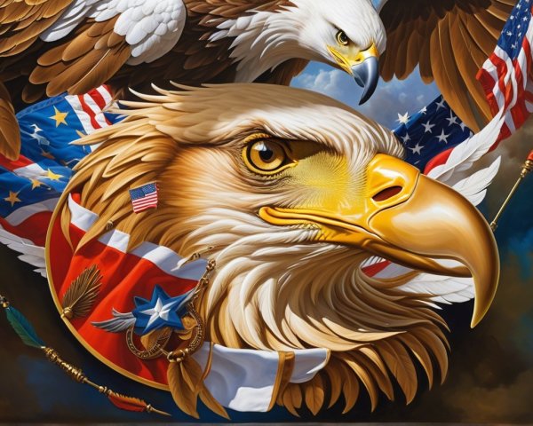 Eagle Portrait with Patriotic Elements and Symbolism