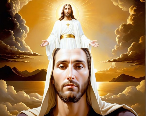 Man in Contemplation with Radiant Jesus Above