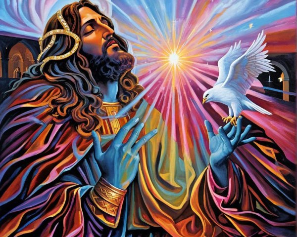 Surreal Figure in Regal Robe with Dove and Colors