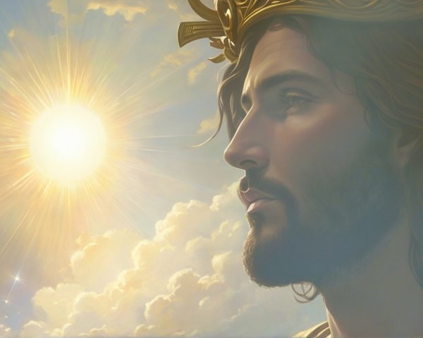 Majestic figure with flowing hair and golden crown