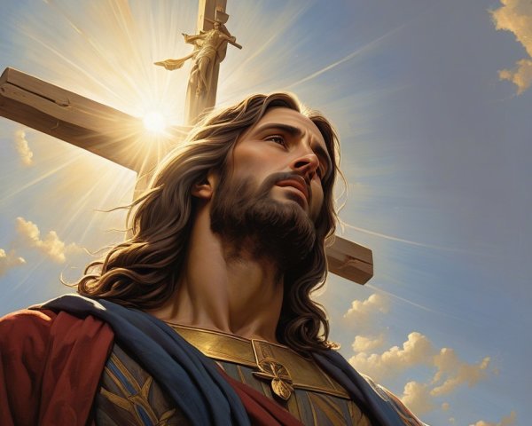Majestic Portrait of Jesus Christ Under Radiant Sky