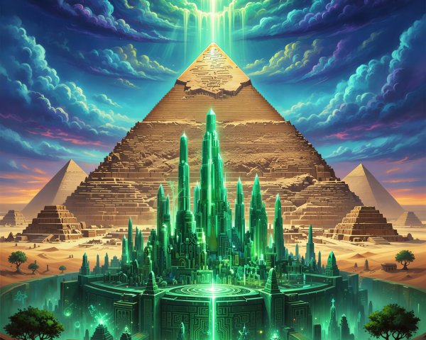Vibrant Painting of a Fantastical Egyptian Landscape