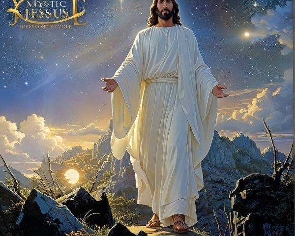 Jesus Figure Against Cosmic Starry Background