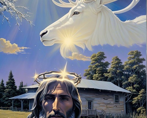 Ethereal Scene of Nature and Spirituality with Stag