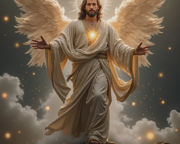 Majestic figure with ethereal wings and glowing aura