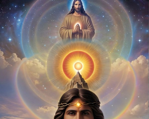 Celestial Scene Featuring Radiant Jesus and Cosmic Elements
