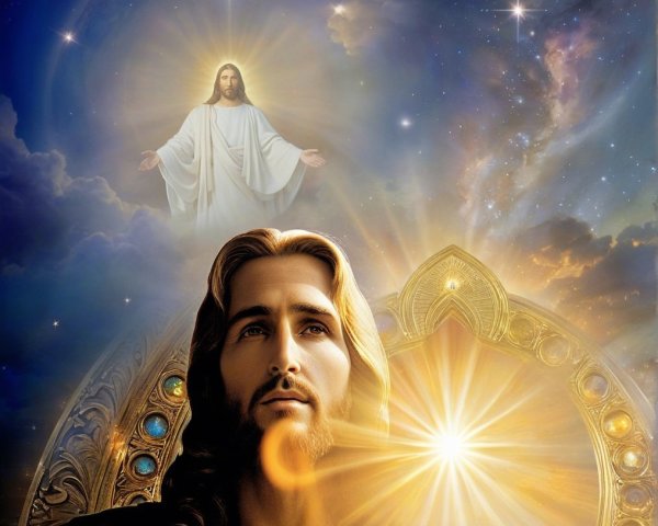 Heavenly Scene with Jesus and Cosmic Elements