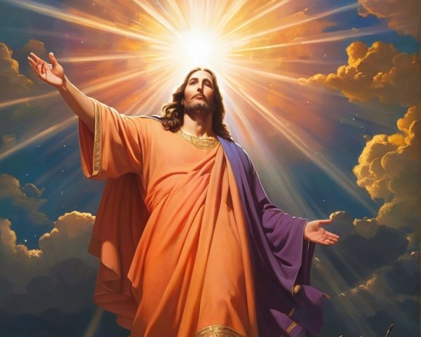 Radiant Jesus Figure with Dove and Divine Light