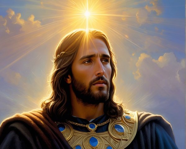 Serene Figure with Flowing Hair and Halo of Light