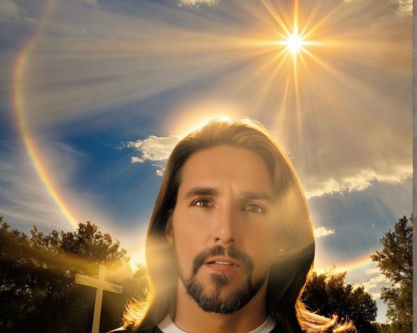 Serene Landscape with Thoughtful Man and Radiant Sky