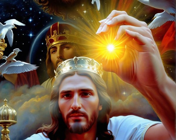Ethereal Scene of Radiant Figure in Cosmic Setting