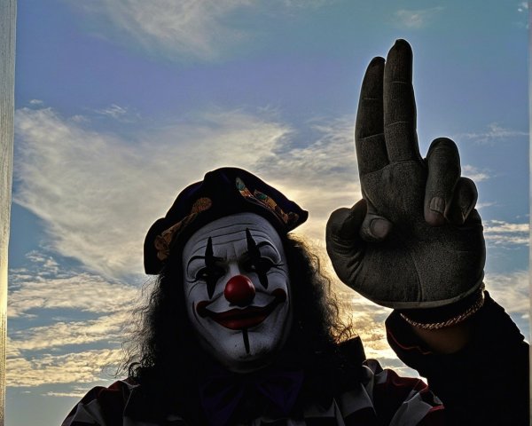 Creepy Clown Statue Against Blue Sky at Sunset