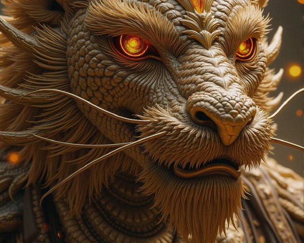 Majestic dragon with intricate scales and glowing eyes