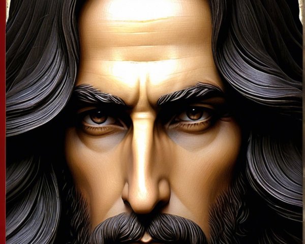 Detailed portrayal of a man with long dark hair and beard