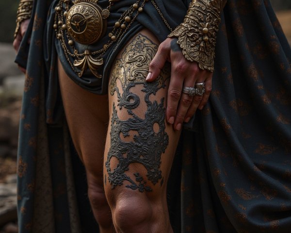 Close-Up of Ornate Attire and Intricate Jewelry
