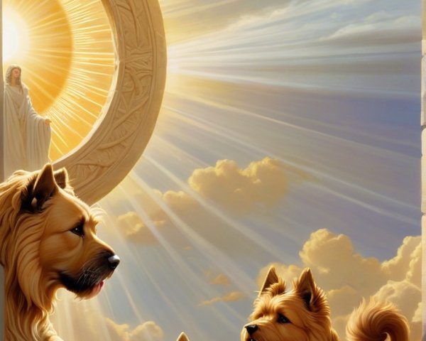 Three Dogs in a Radiant Heavenly Setting