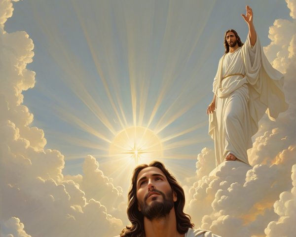 Heavenly Scene with Radiant Sky and Majestic Figures