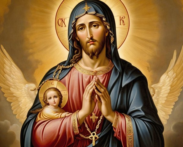 Oil Painting of Virgin Mary as Male Figure in Prayer