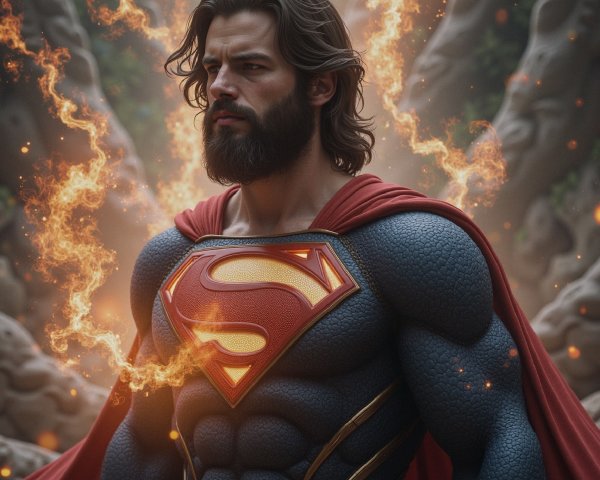 Superhero in Enchanted Forest with Mystical Flames