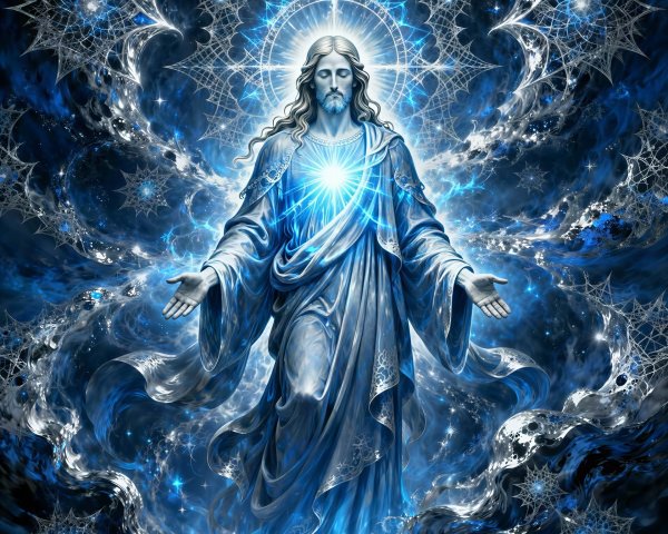 Spiritual Artwork of Jesus in Celestial Background