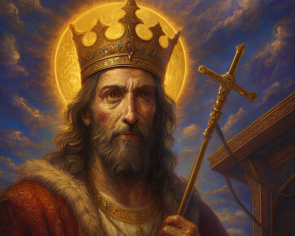 Detailed Oil Portrait of Jesus with Crown and Staff