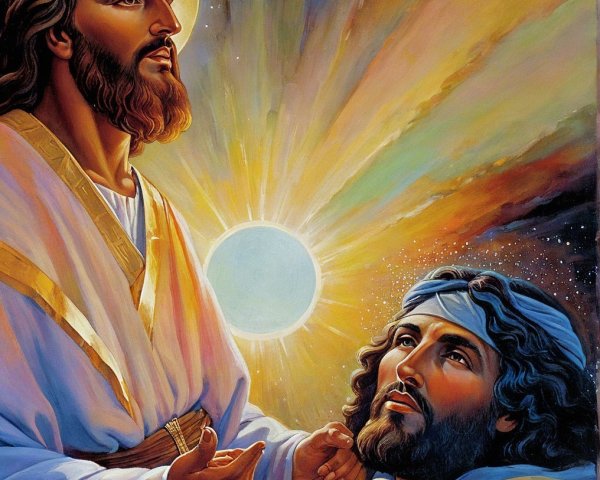 Spiritual Scene of Jesus with Cosmic Elements