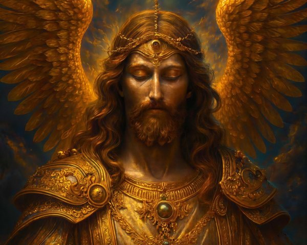 Ethereal Portrait of a Divine Male Figure in Sky