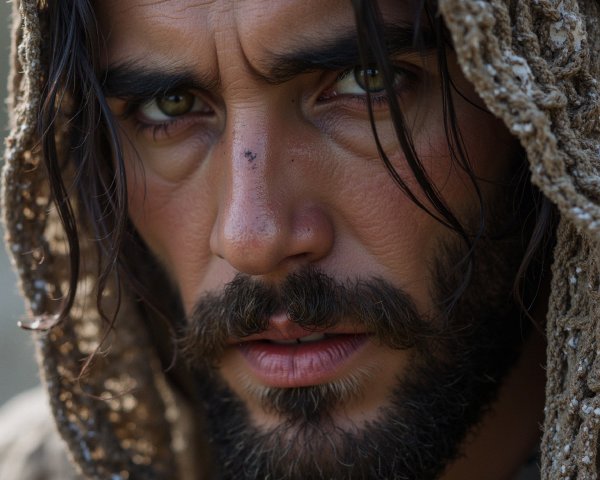 Close-up Portrait of a Man with Green Eyes and Beard