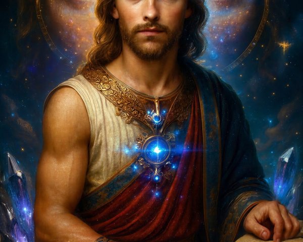 Youthful Jesus Christ Portrait in Cosmic Setting