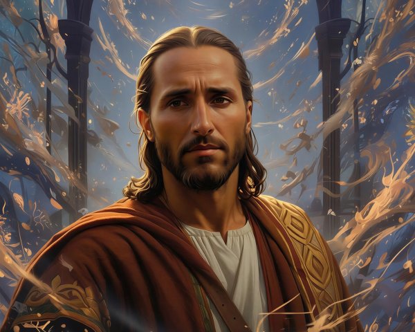 Upper Body Portrait of Jesus in Red and Gold Robe