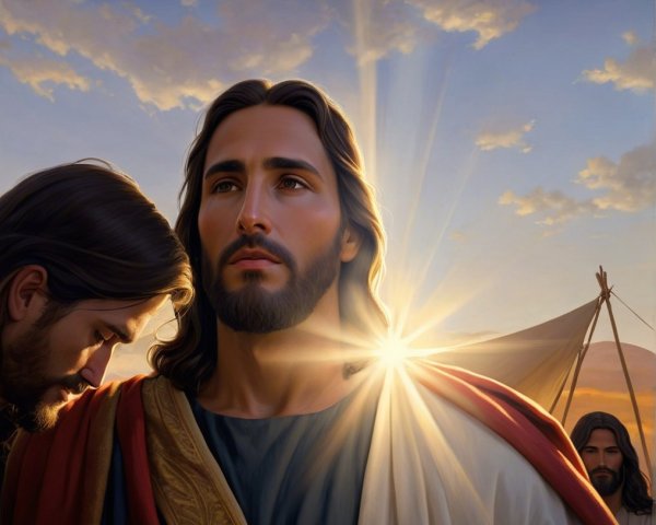 Serene Scene with Central Figure and Dramatic Clouds