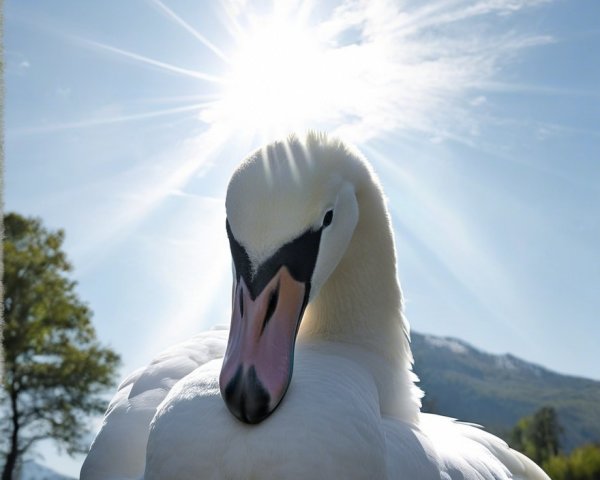 Majestic Swan Gliding on Water in Serene Landscape
