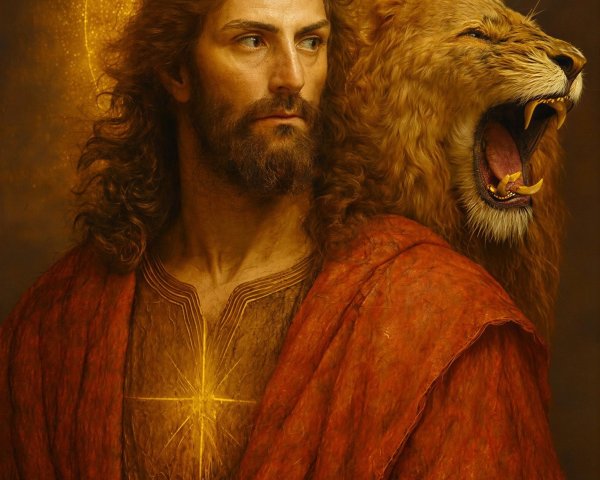 Regal Portrait of Jesus Christ with Lion and Halo