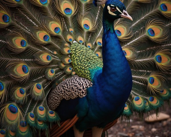 Vibrant Peacock with Iridescent Plumage and Crest