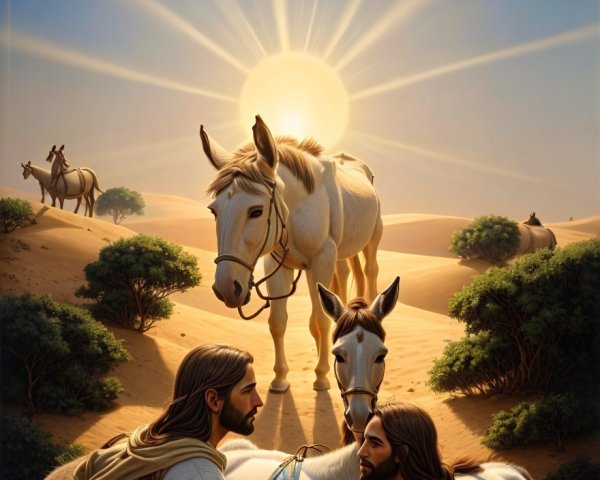 Desert Landscape with Figures and White Horses