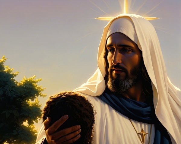 Serene Scene of Compassionate Figure in White Robe