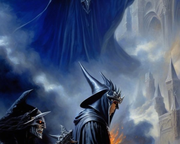Dramatic Fantasy Scene with Ominous Figures in Robes