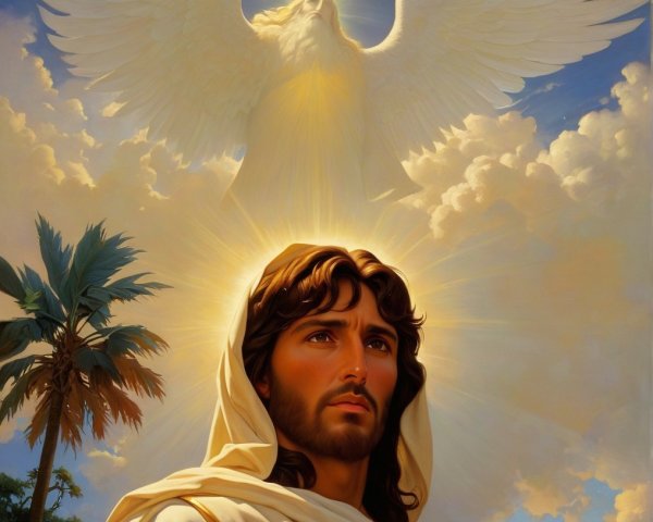 Serene Jesus Figure in Heavenly Cloud Background